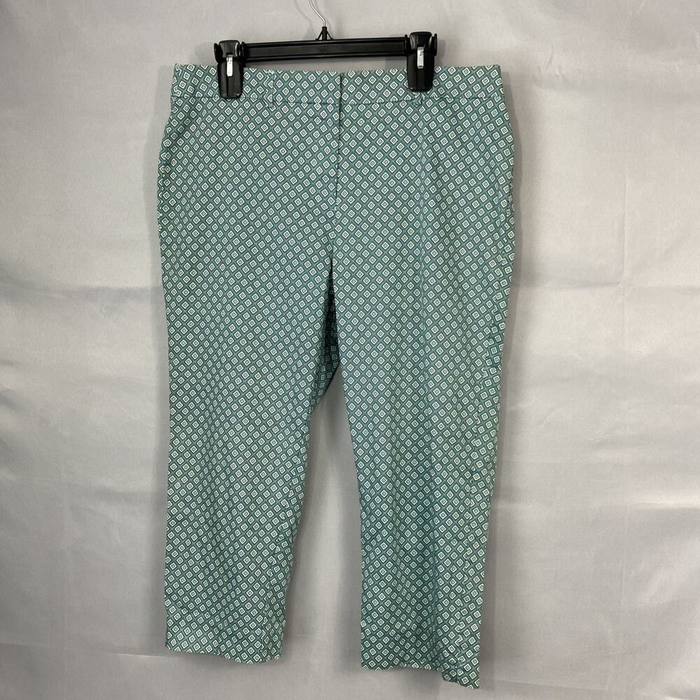 Kim Rogers Pants Women's 16 Plus Blue Teal Print Cropped Stretch Casual Colorful